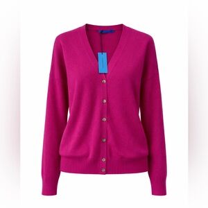 J.McLaughlin Cashmere Cardigan Pink V-Neck Button‎ Front NWT L